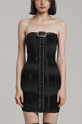 Robe Steampunk Sans Bretelles à Imprimé Épaule Dénudée avec Boucle et Lacets Slim pour Femmes - 2 Couleurs